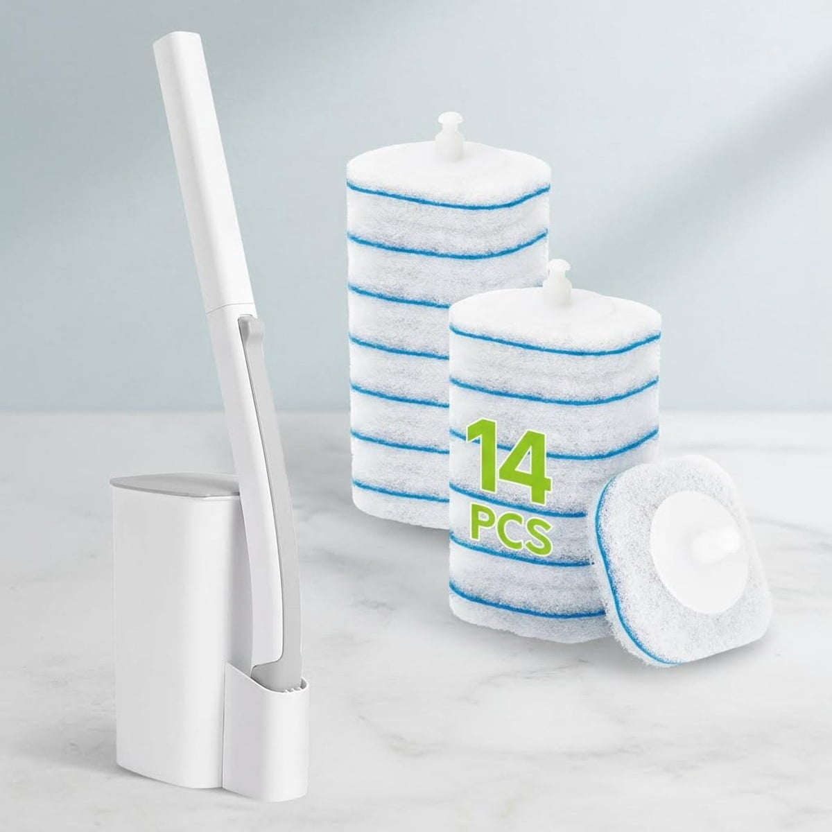 Toilet Bowl Cleaner Wand with Refills, Disposable Toilet Brush Set with Holder, Cleaning System Starter Wand Kit