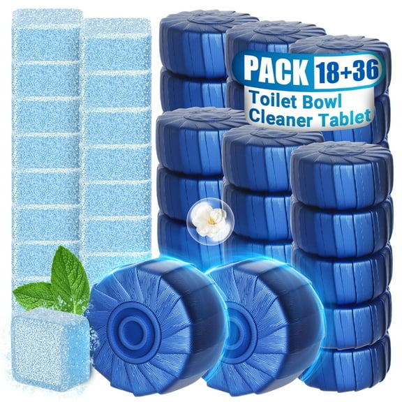 Automatic Toilet Bowl Cleaners Tablets 54 Pack, with 18 Pack Bleach and Blue Toilet Bowl Cleaner Tablets 36 Pack for Deodorizing & Descaling Household Toilet Cleaners for Bathroom