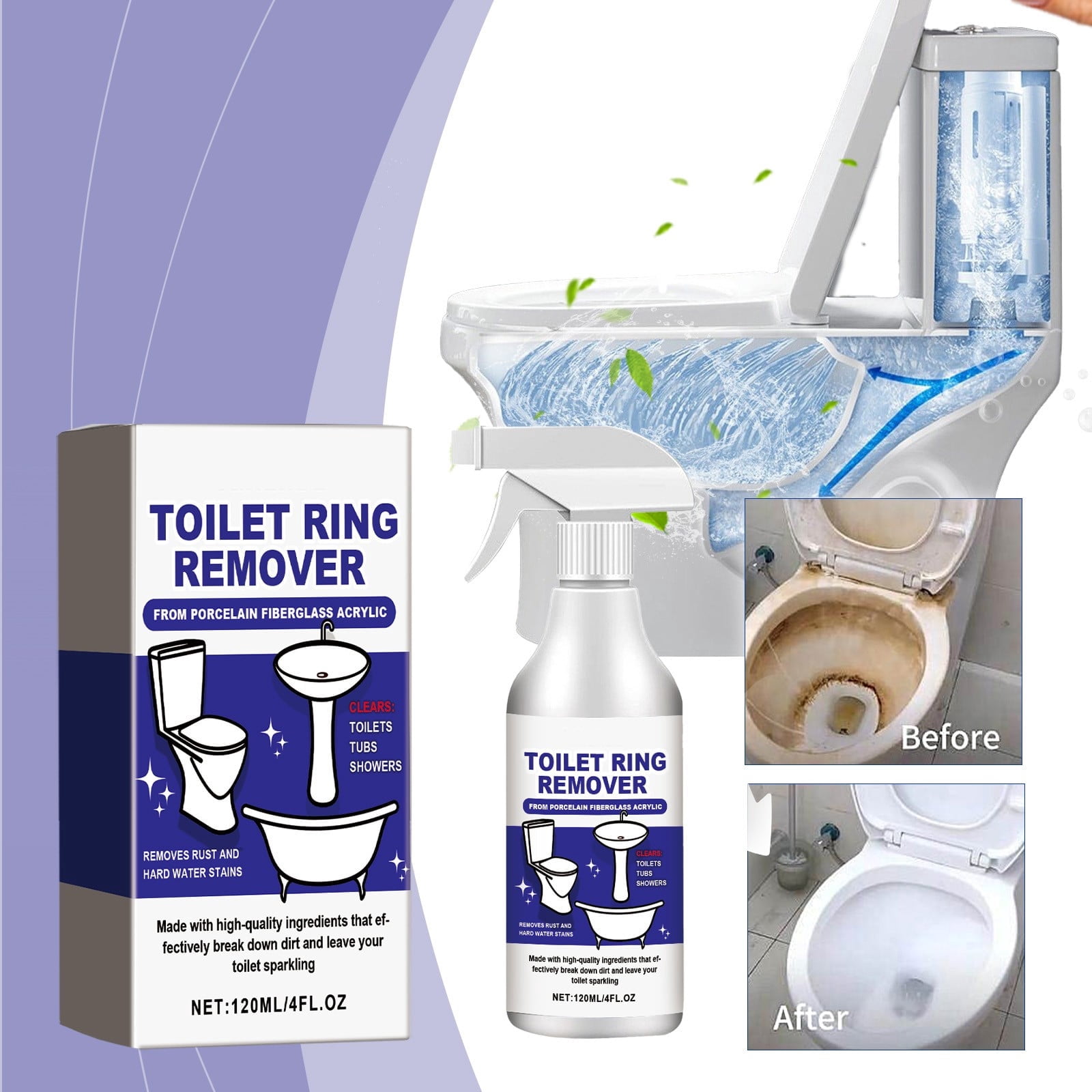Toilet Bowl Cleaners Fast Acting Bathroom Cleaner Toilet Ring Remover Effective Toilet Cleaning Odor-Eliminating Long-lasting Cleanliness