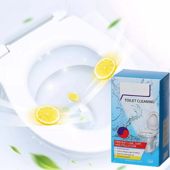Toilet Bowl Cleaning Tablets, Powerful Descaling & Deodorizing Tablets for Stubborn Stains, 16-Pack Effervescent Toilet Cleaner with Lemon Scent, No-Scrub Toilet Bowl Cleaner for Urine & Rust Removal