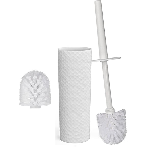 Toilet Brush,1 Pack Compact Toilet Brush & Holder Set,Plastic Round Barrel Loo Brush with 1 Replacement Toilet Brush Head,Durable for Bathroom Toilet,White