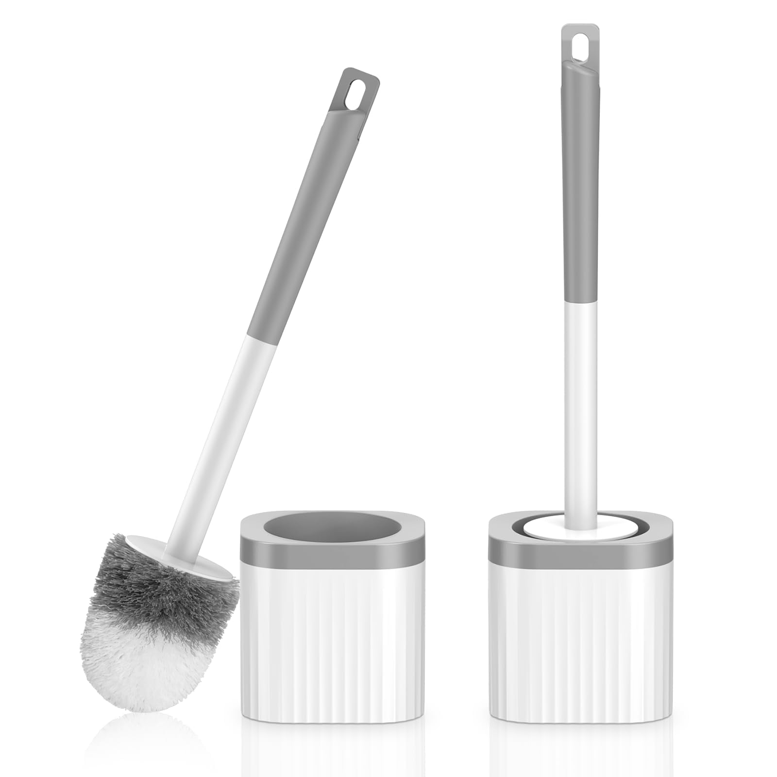 Toilet Brush, 3 Pack Compact Toilet Bowl Brush and Holder Set with Nylon Bristles Toilet Cleaner Brush Hidden Toilet Scrubber Brush for Bathroom Cleaning, Grey & White