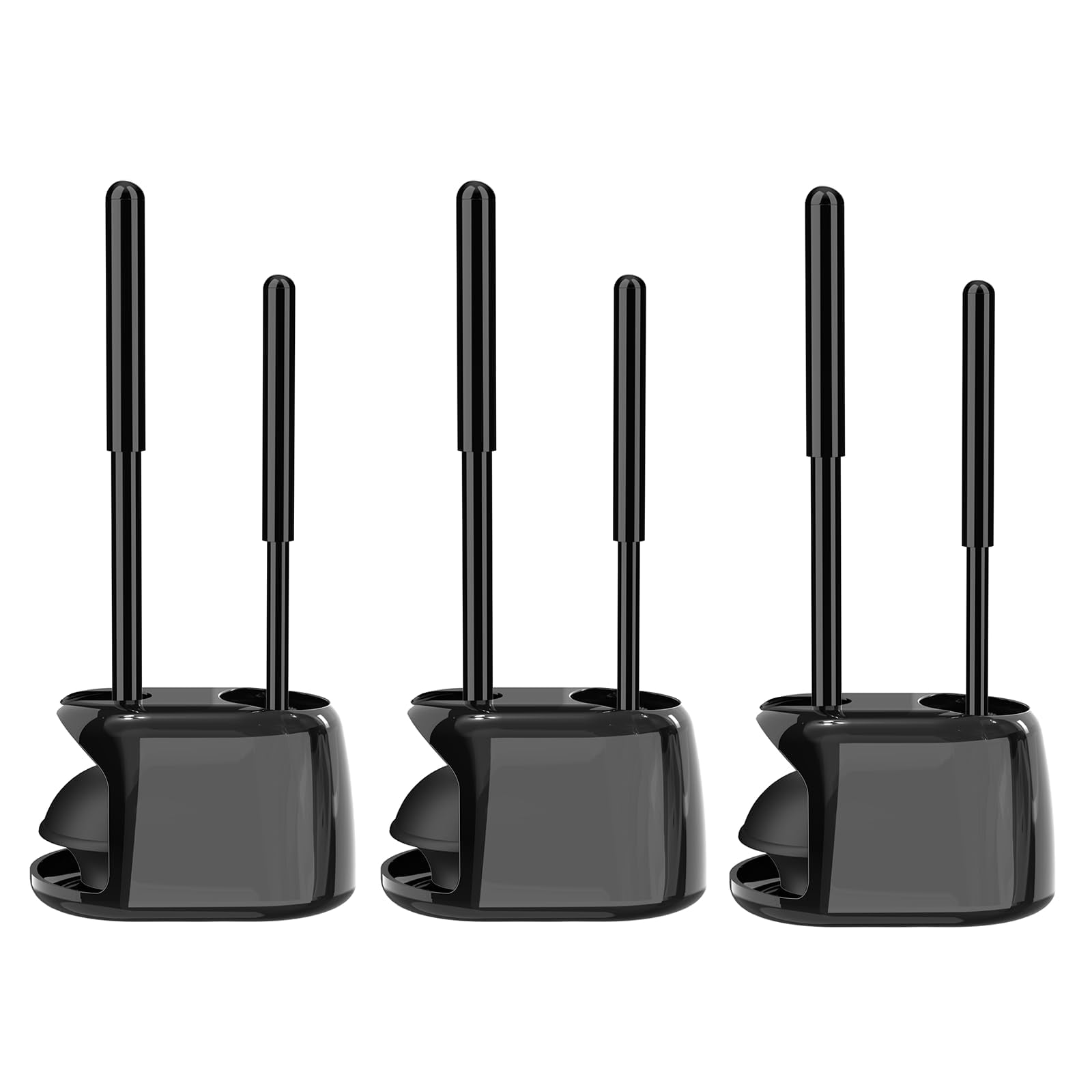 Toilet Brush And Plunger Set  3 Pack Plungers For Bathroom With Holder Heavy Duty Bowl Deeply Cleaning - Black