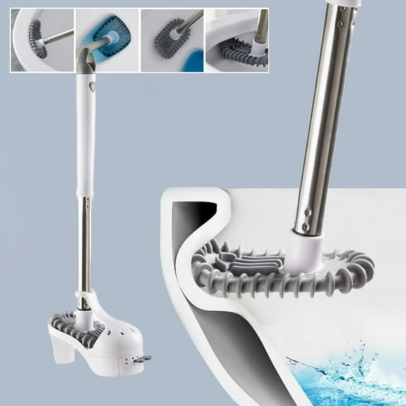 Toilet Brush with Base, Ergonomic Handle, Long 16.14 Inch Handle, High-Heeled Design, Silica Gel Bristles for Thorough Cleaning, Quick-Drying Ventilated Base White