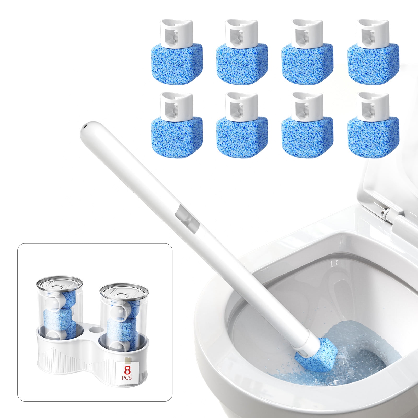 Pumice Stone Toilet Brush - Bathroom Cleaner Brush with Long Handle for Remove Hard Water Stains with Long Handle+ 8 Replaceable Heads