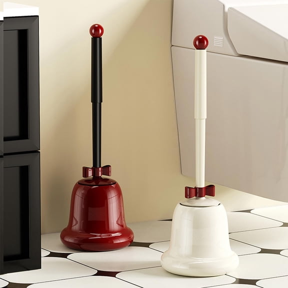 Toilet Brush Bell-Shaped Bathroom Cleaning Brush with Stand-Up Base | Extended Skidproof Handle | Red, White Plastic | 17.87in Length | Odor-Proof, Splash-Proof Design