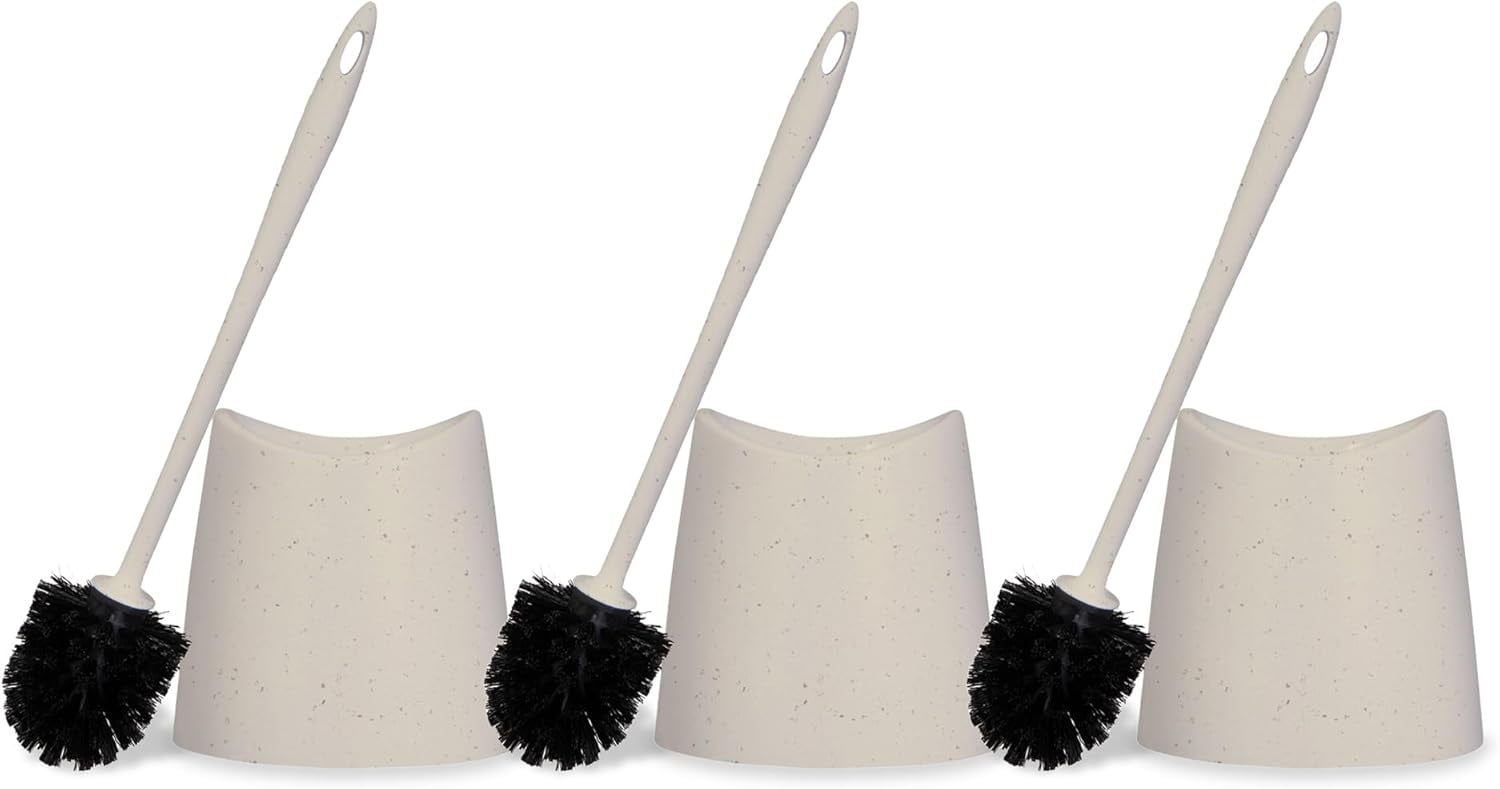 Toilet Brush Cleaner and Holder, Eco-Friendly Toilet Bowl Cleaner Brush with Scrubbing Wand, Brush and Storage Caddy for Easy Bathroom Cleaning, 3-Pack