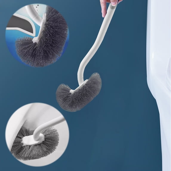 Toilet Brush Cleaning Tool, Sleek Gray Plastic, S-shaped Bristles for 360° Coverage, Wall-mount Hanger Design, Ergonomic Long Handle, Modern Bathroom Decor, Topliu