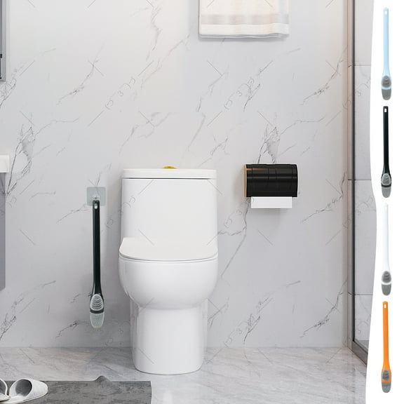 Toilet Brush Flat Head | Wall-Mounted Bathroom Cleaning Tool | Durable Plastic with Ventilated Drain Holder | Thick Scratch-Resistant Bristles | Includes Mini Gap Cleaner | 1 Piece | 15.5x1.8x1.2 in