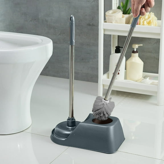 Toilet Brush With Hard Bristles Bathroom Cleaning Brush Toilet Brush With Base Kit Suction Set Modern and Compact ,2-in-1 Toilet Brush and Plunger Combo for Bathroom Cleaning