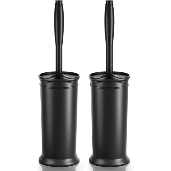 Toilet Brush and Holder 2 Pack, Toilet Bowl Brush with Extra Long Handle, Toilet Scrubber and Covered Holder, Toilet Brushes for Bathroom-Space Saving, Covered Brush, Durable, Deep Cleaning(Black)
