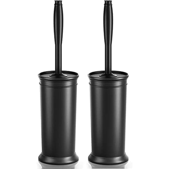 Toilet Brush and Holder 2 Pack, Toilet Bowl Brush with Extra Long Handle, Toilet Scrubber and Covered Holder, Toilet Brushes for Bathroom-Space Saving, Covered Brush, Durable, Deep Cleaning(Black)