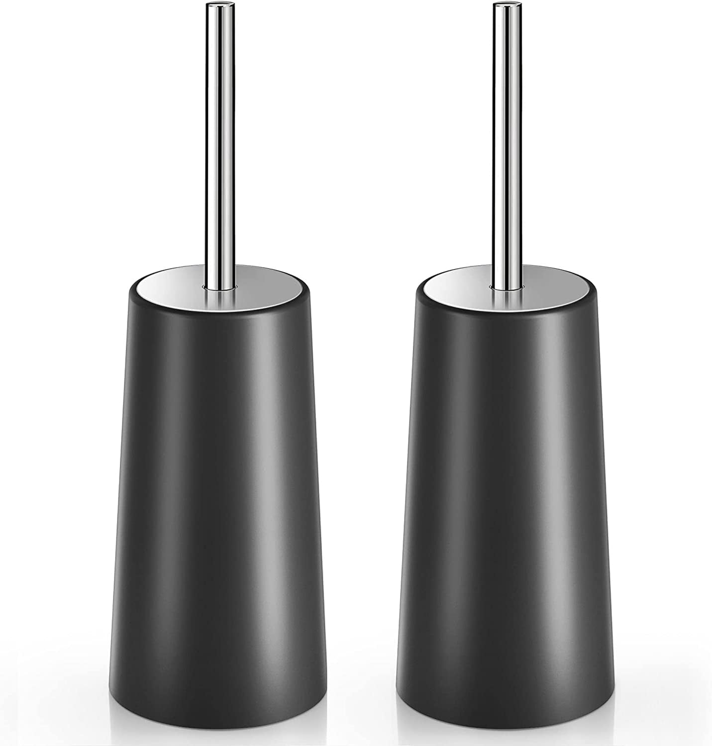 Toilet Brush and Holder, 2 Pack Toilet Brush with 304 Stainless Steel Long Handle, Toilet Bowl Brush for Bathroom Toilet-Ergonomic, Elegant,Durable (Black)