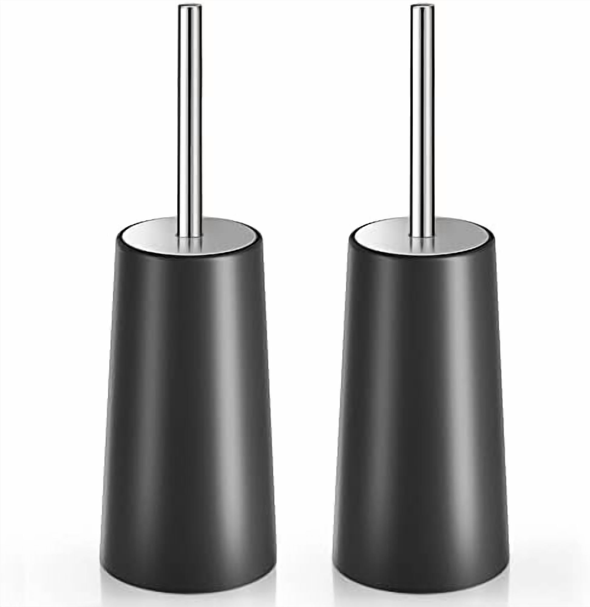 Toilet Brush and Holder, 2 Pack Toilet Brush with 304 Stainless Steel Long Handle, Toilet Bowl Brush for Bathroom Toilet-Ergonomic, Elegant,Durable (Black)