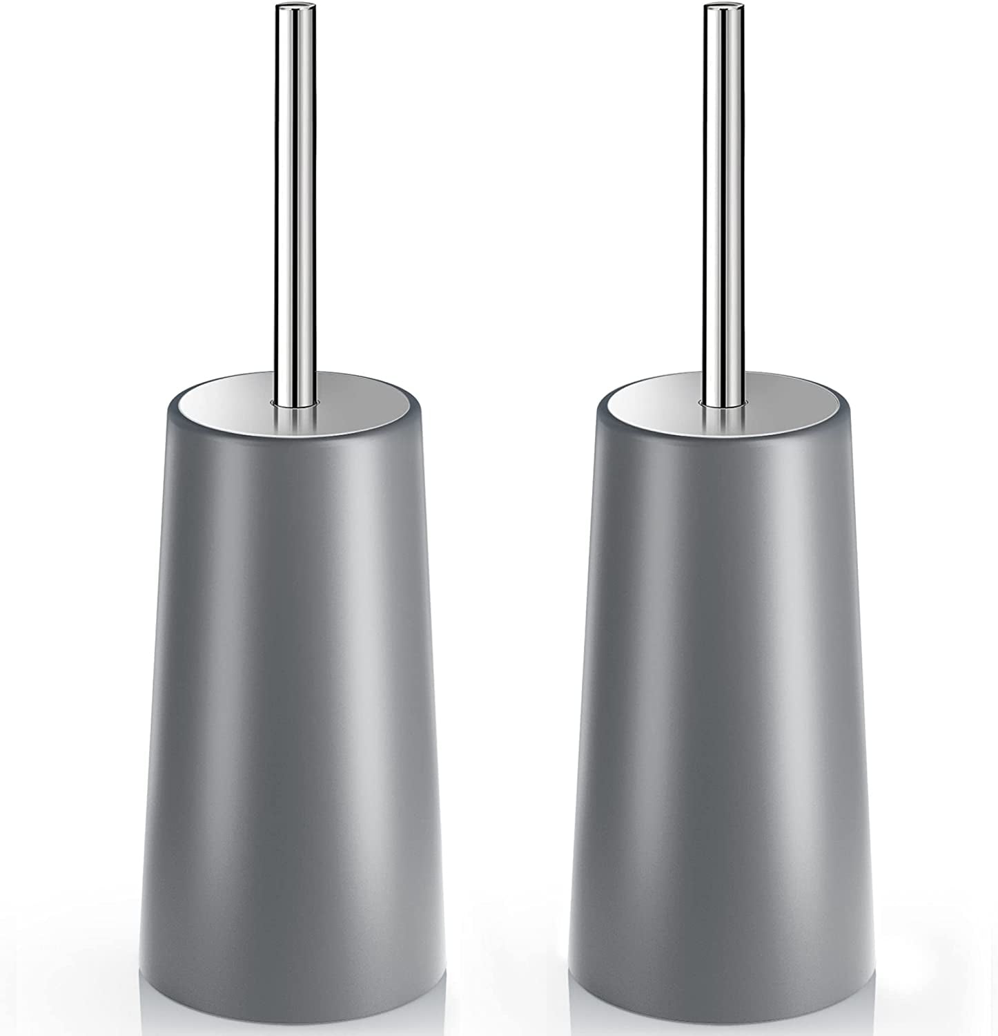 Toilet Brush and Holder, 2 Pack Toilet Brush with 304 Stainless Steel Long Handle, Toilet Bowl Brush for Bathroom Toilet-Ergonomic, Elegant,Durable (Grey)