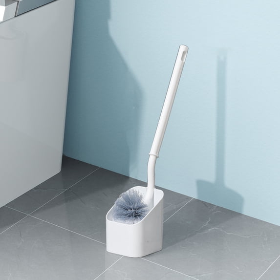 Toilet Brush with Holder – Hard Bristle Plastic Toilet Bowl Brush, Long Handle Bathroom Cleaning Brush, Compact Modern Design, Washable Bristles, 1 Pack