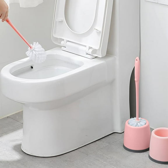 Toilet Brush with Holder, Long Handle Bathroom Cleaning Brush, Soft Bristle Dead Corner Brush, Wall-Mounted Toilet Scrubber, Durable Plastic Brush Set for Deep Cleaning