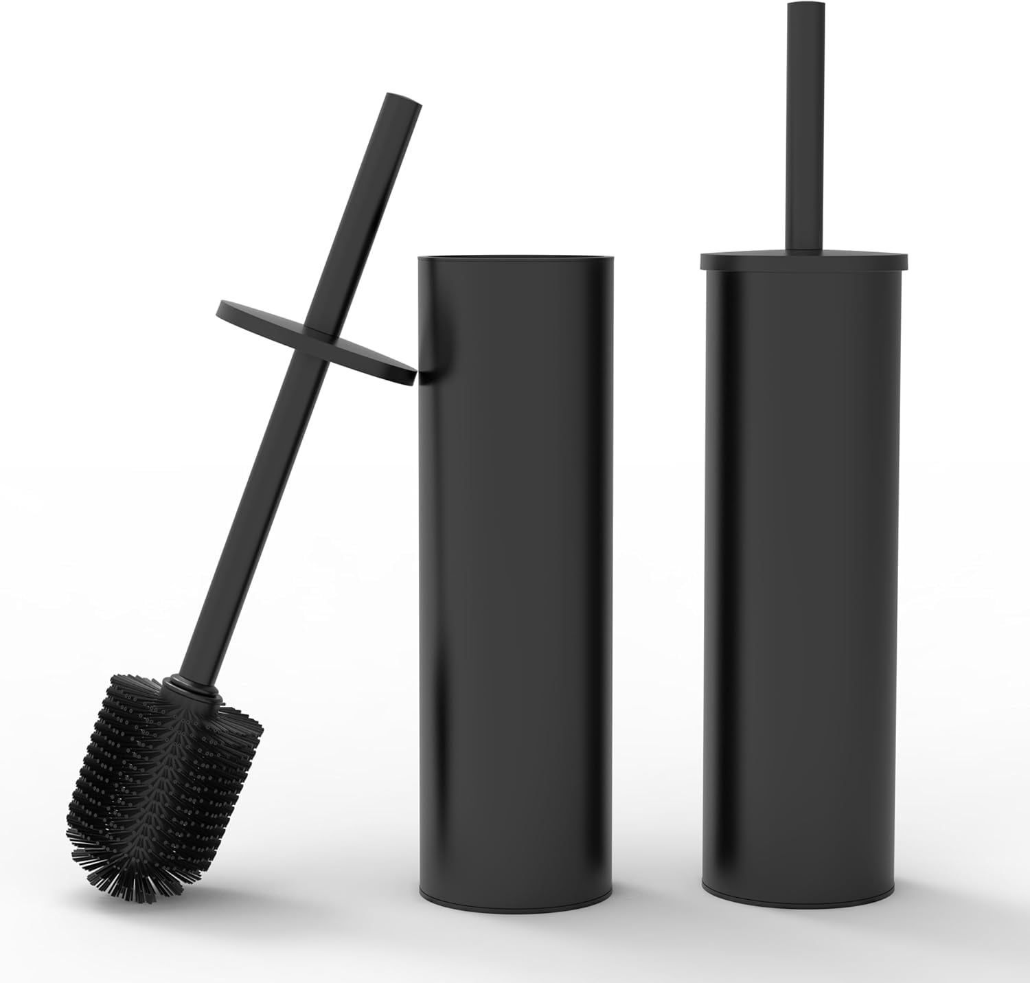 Toilet Brush and Holder Set, 2 Pack Toilet Bowl Brush with Caddy for Bathroom, Toilet Cleaner Brush with Stainless Steel Handle & Durable Bristles, Splash Proof（Matte Black）