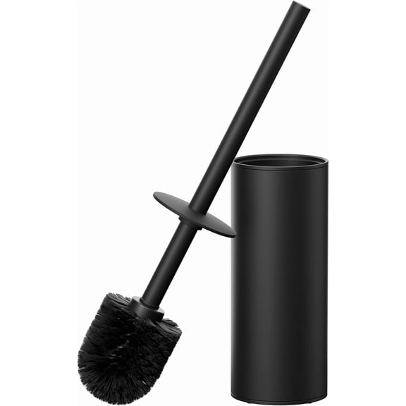 Toilet Brush and Holder Set Black, Heavy Duty 304 Stainless Steel Base and Long Handle Toilet Bowl Cleaners Brush, for Bathroom Storage and Organization, 2 Brush Head