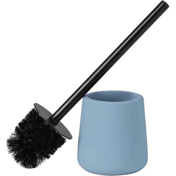 Toilet Brush and Holder Set, Blue - Toilet Brushes & Holders - Soft Touch & Rubber Coated Loo Brush with Stainless Steel Handle - Adjustable Silicone Water Stopper