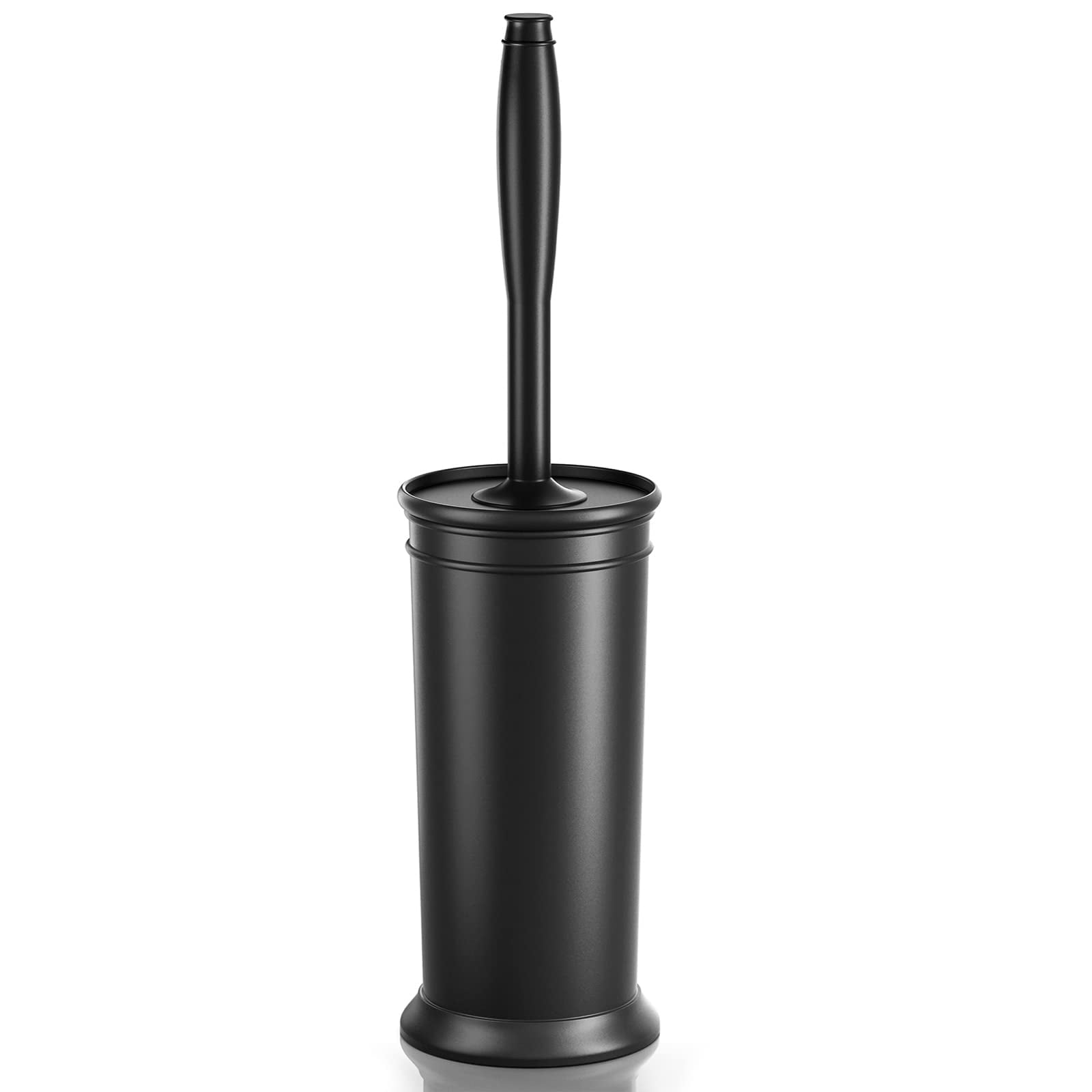 Toilet Brush and Holder Set, Extra Long Handle Toilet Bowl Brush, Dense Durable Bristles for Deep Cleaning, Covered Holder with Drainage, Space Saving Design, for Bathroom, Home, Apartment, Black