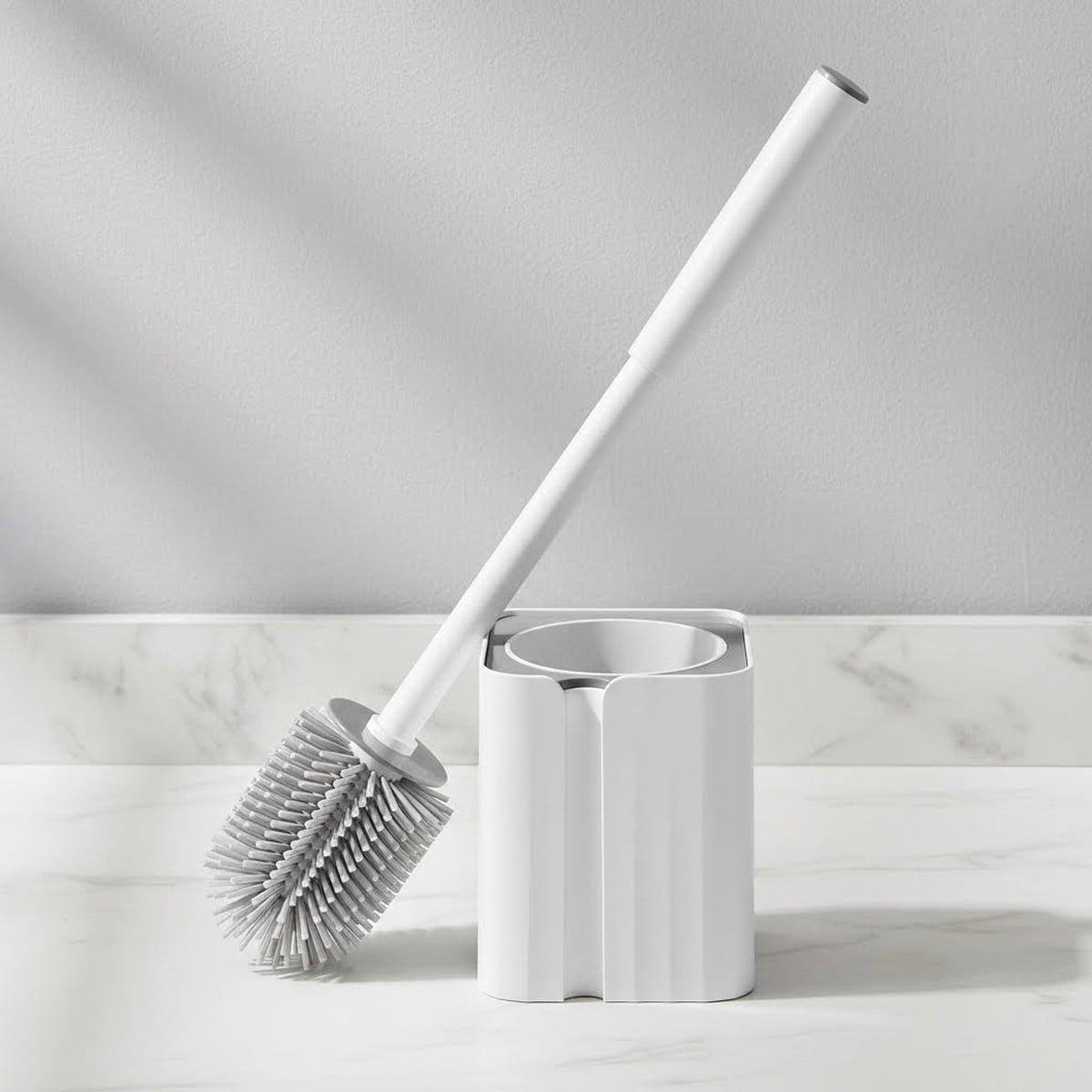 Toilet Brush and Holder Set, Silicone Toilet Bowl Brush, Bathroom Accessories, Durable Scrubber Bristles, Wall Mountable, Drip-Proof, Deep Cleaning. (White)