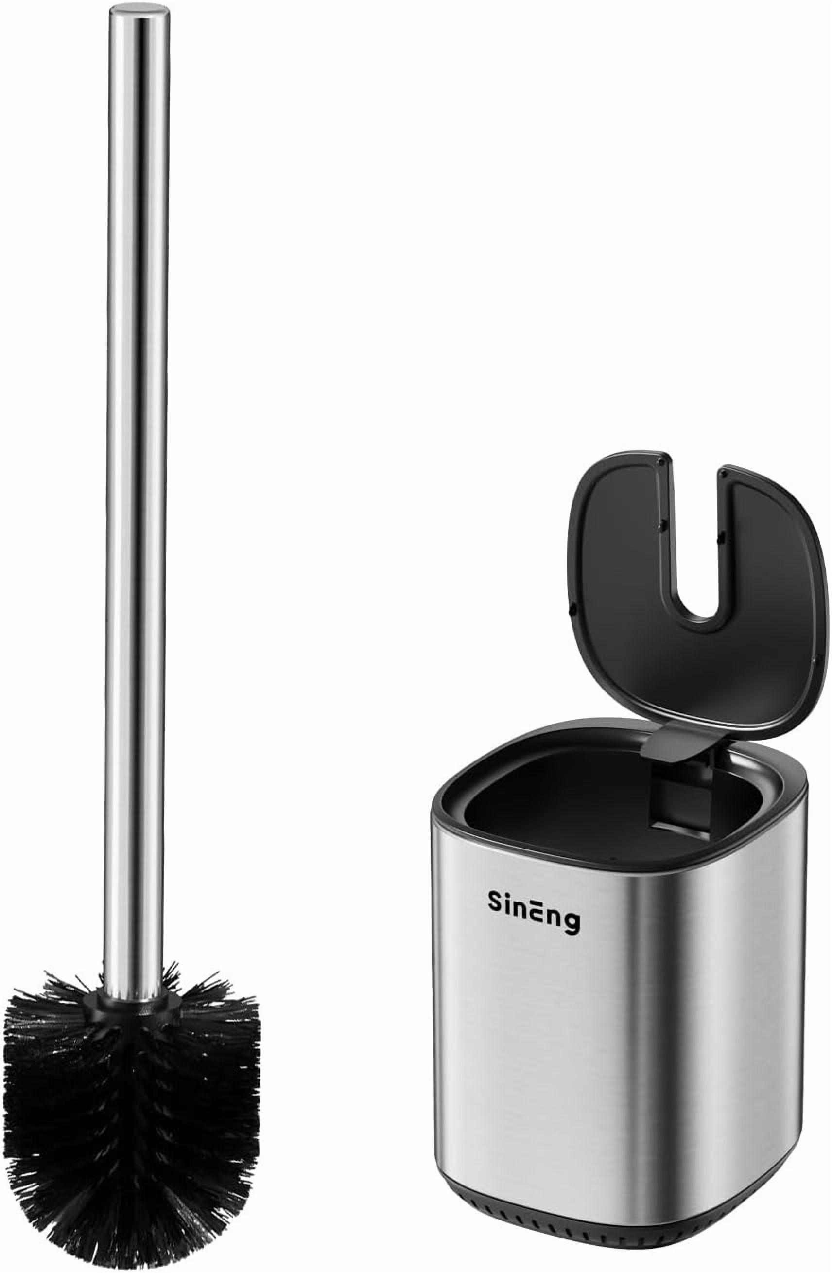 Toilet Brush Holder Set Bowl Stainless Steel Automatic Open lid Cleaner with Durable Bristle Head Cleaning for Bathroom