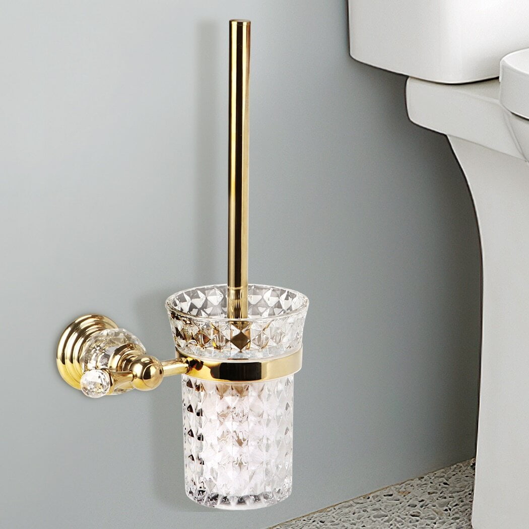 Toilet Brush Holder, Toilet Cup Set with Polished Golden Brush Handle