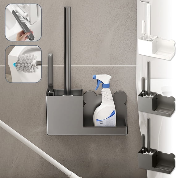 Toilet Brush Holder Wall Mounted Plastic Storage for Bathroom Cleaning with Non-Scratch Bristles and Easy Installation for Modern Home Organization and Space Saving Solutions Akmoler