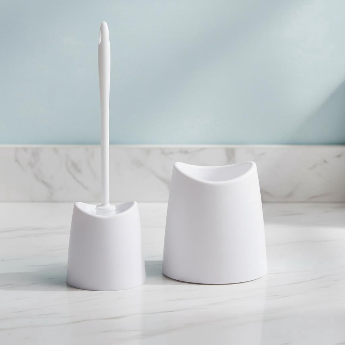 Toilet Brush Holder, White, Conceals Brush for Bathroom Storage