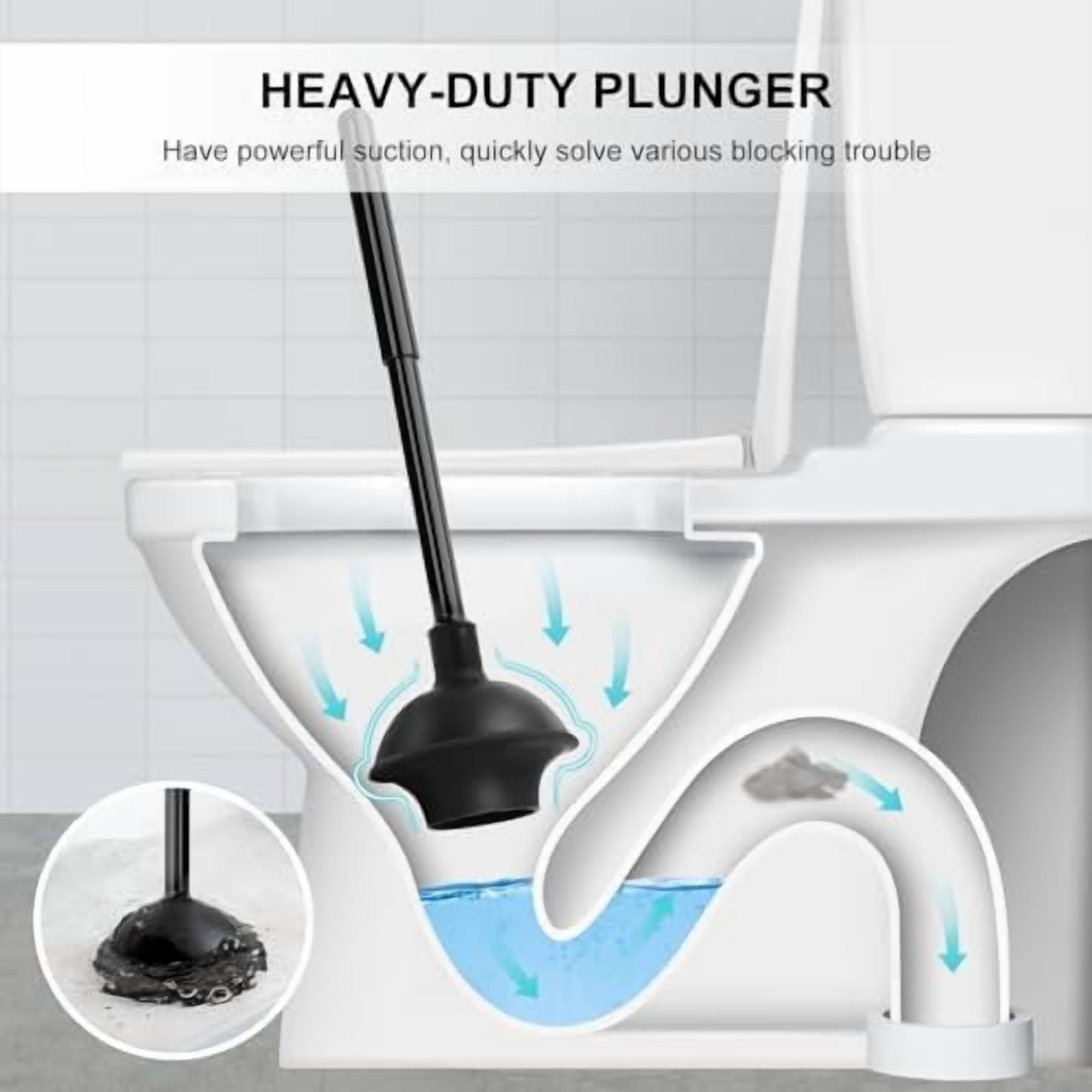 Toilet Brush and Plunger Set, 2 Packs Toilet Plungers for Bathroom Heavy Duty Toilet Bowl Brush and Holder Hidden Toilet Plunger and Brush Set for Deeply Cleaning 2 Packs - Black