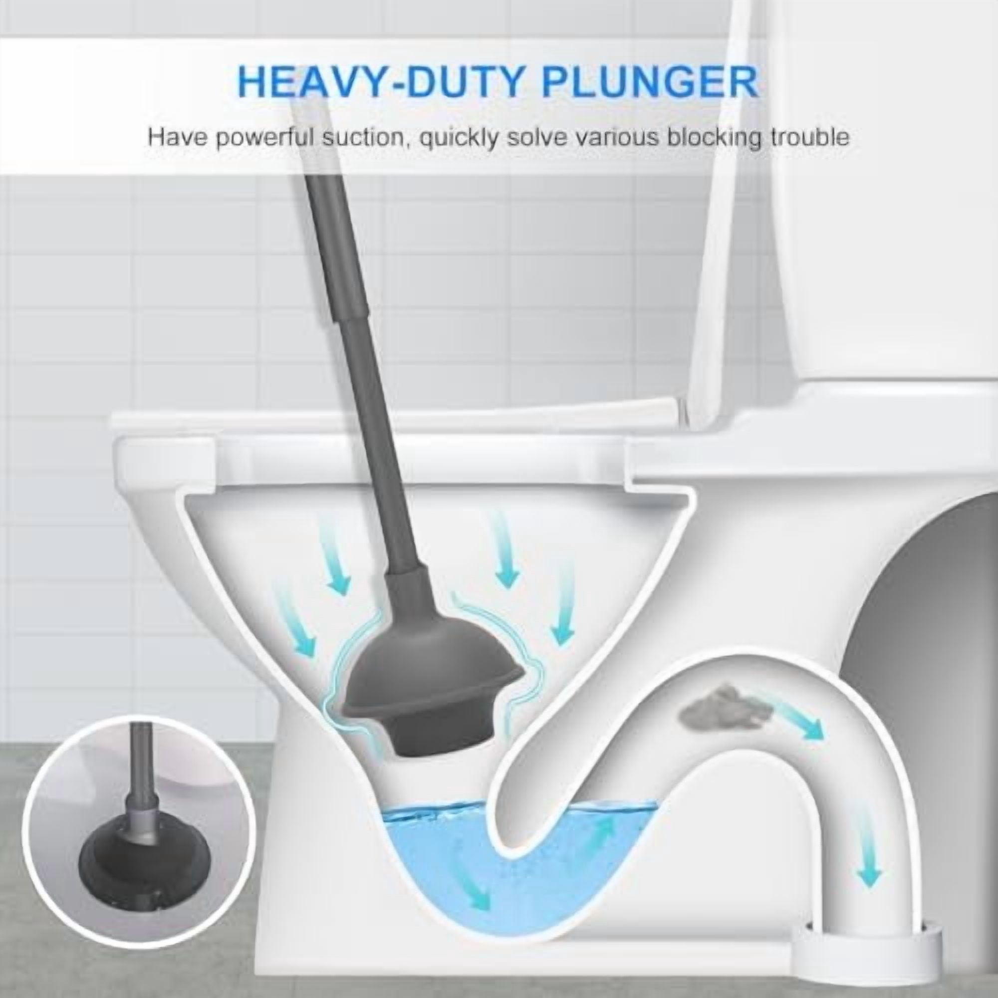 Toilet Brush and Plunger Set, 2 Packs Toilet Plungers for Bathroom Heavy Duty Toilet Bowl Brush and Holder Hidden Toilet Plunger and Brush Set for Deeply Cleaning - Gray