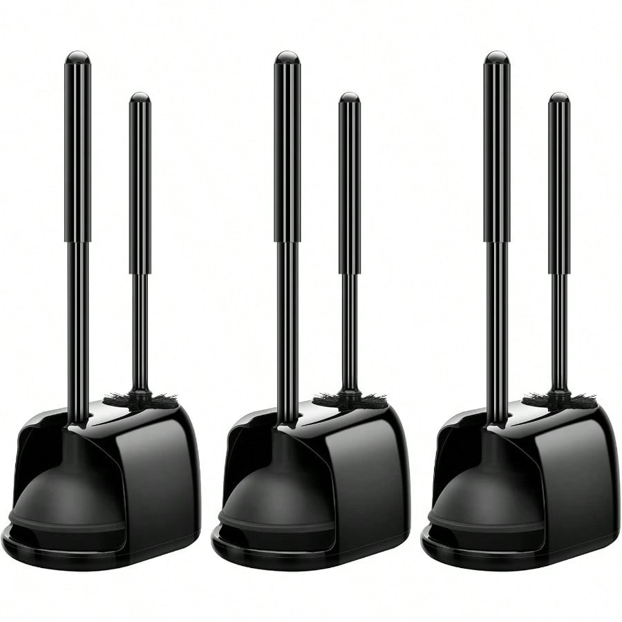 Toilet Brush and Plunger Set 3 Pack Toilet Plungers for Bathroom with Holder Heavy Duty Toilet Bowl Brush and Holder Hidden for Deeply Cleaning - Black