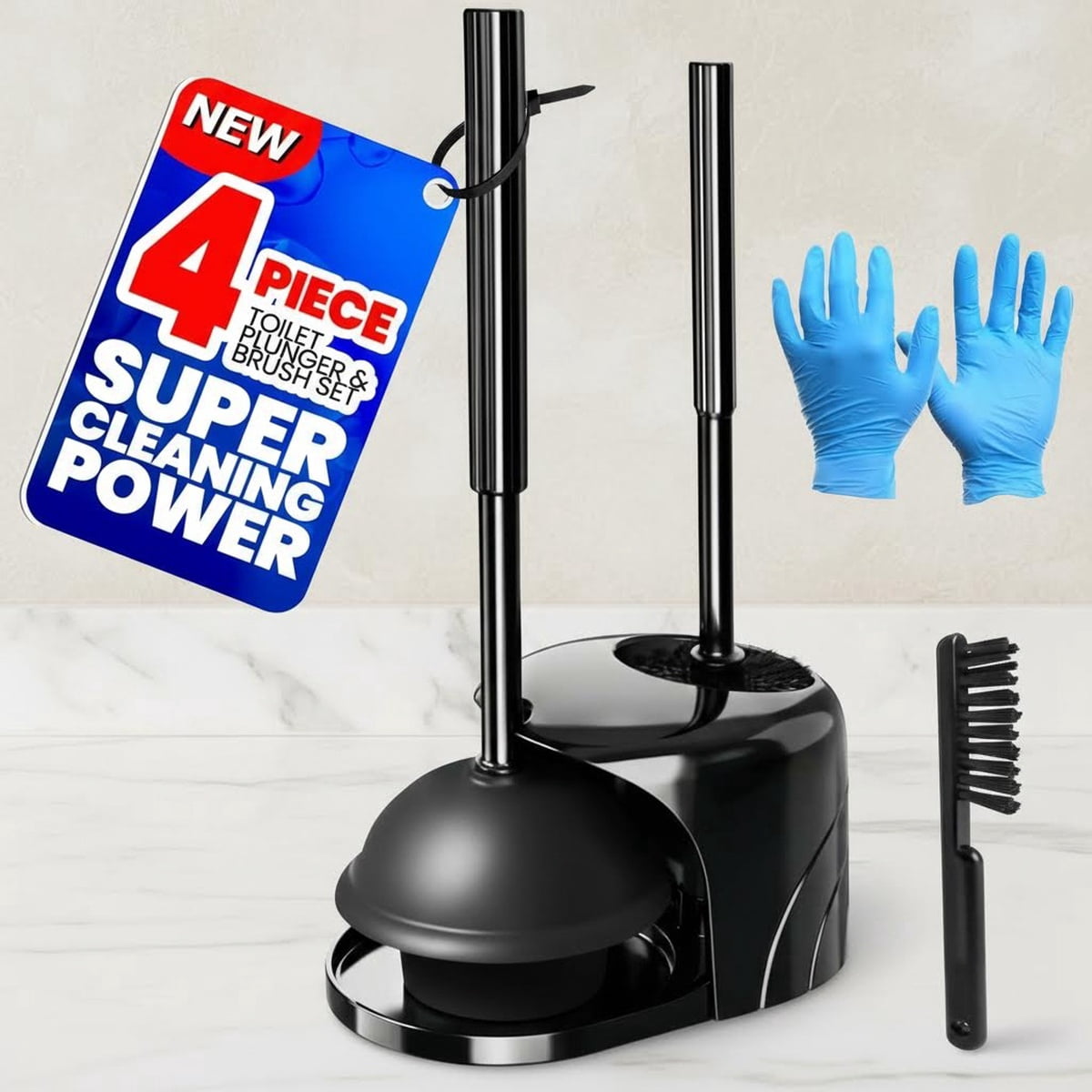 Toilet Brush and Plunger Set, Extended Handle Plunger, Toilet Bowl Brush Plunger Set, Bathroom Cleaning Tools, Cleaning Brush, Cleaning Supplies, Toilet Brush Plunger Combo, Black