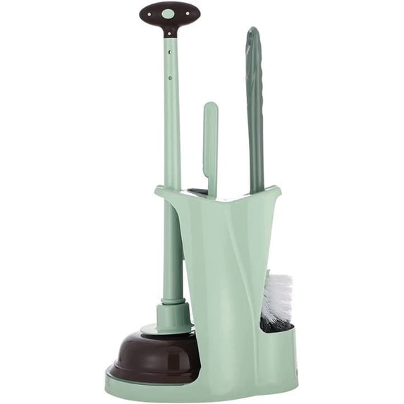 Toilet Brush and Plunger Set,Green 3 in 1 Bathroom Scrubber Plunger and Angled Toilet Bowl Brush & Scrubber Combo with Holder and Rim Cleaner for Camper,Rv,Apartment,New Home,Set of 1