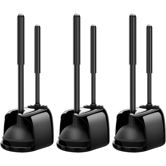 Toilet Brush and Plunger Set, Toilet Plungers for Bathroom Heavy Duty Toilet Bowl Brush and Holder Hidden Toilet Plunger and Brush Set for Deeply Cleaning - Black