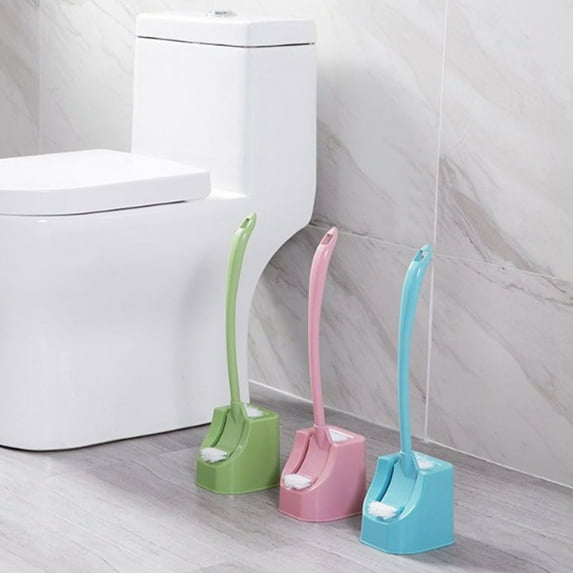 Toilet Brush Set with Holder and Base, 1-Piece Green Pink or Blue Plastic Cleaning Brush, Non-Slip Handle & Drip-Free Design for Deep Cleaning Under Rim, Ideal for Small Bathrooms and Tight FAJHHA