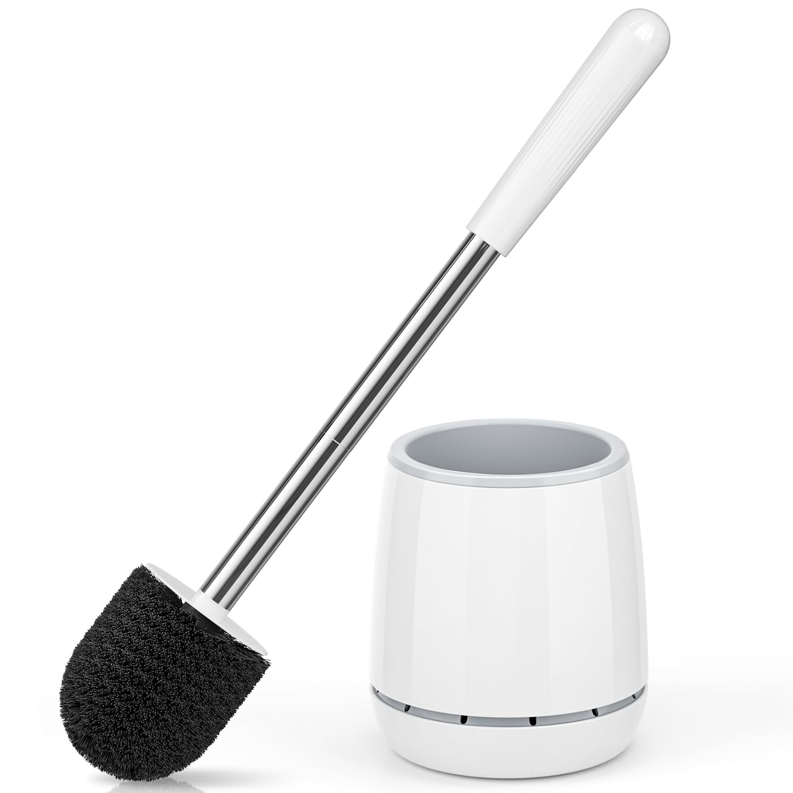 Toilet Brush, Toilet Brush and Holder with 304 Stainless Steel Handle, Space Saving Toilet Bowl Brush for Storage, Durable Bristles Toilet Scrubber for Bathroom Cleaning (1, White)