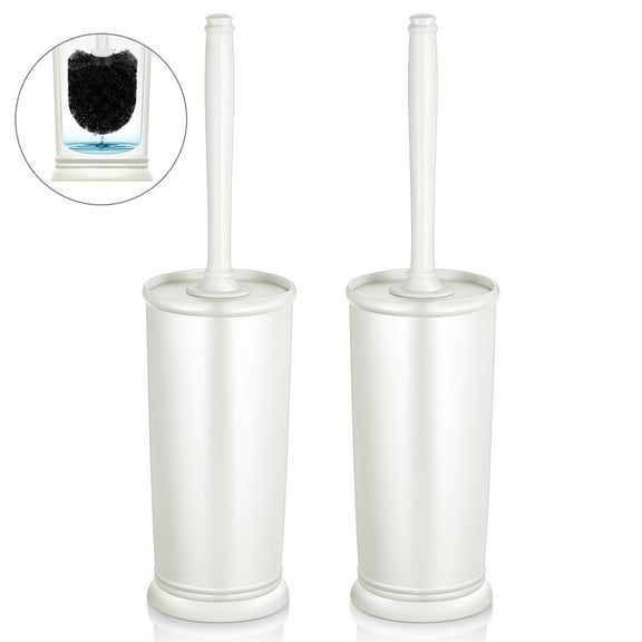 YEAHIBABY Compact Toilet Brush 2Pack, White, Thorough Cleaning, Splash-Preventing Lid, Multi-Site Use