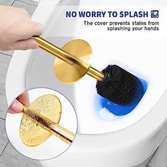 Toilet Brush and Holder, 2 Pack Toilet Brush Stainless Steel, Toilet Bowl Brush for Bathroom Toilet-Ergonomic, Elegant,Durable (Gold)