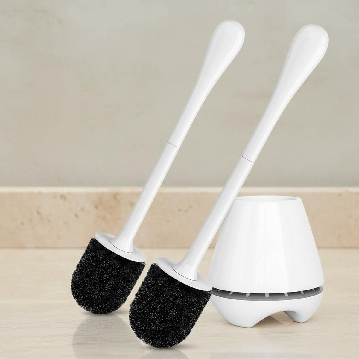 Toilet Brush and Holder 2 Pack, Toilet Brush with Ventilated Holder, Toilet Bowl Brush with Long Large Handle