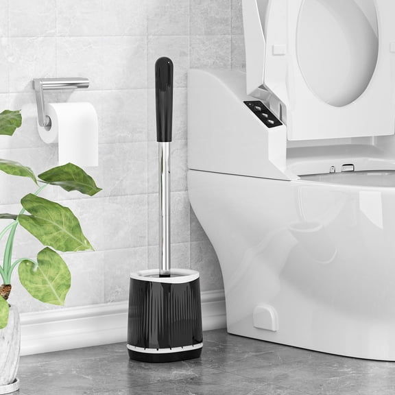 Toilet Brush and Holder Set - Bristles Bowl Brush Head with Ventilated Holder, Wall Mounted Compact Set for Bathroom Deep Cleaning