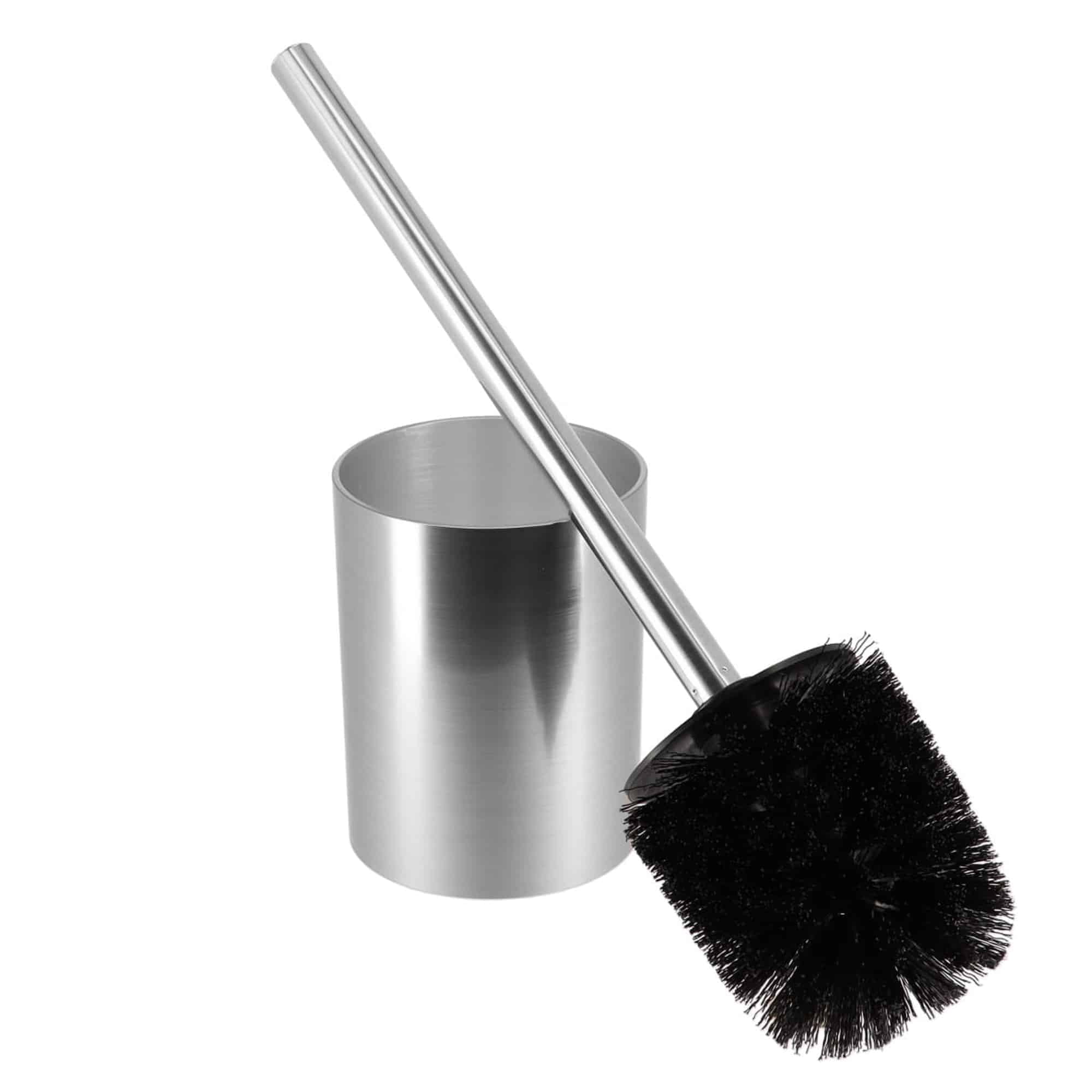Medium Silver Brushed Aluminum Toilet Brush and Holder Set
