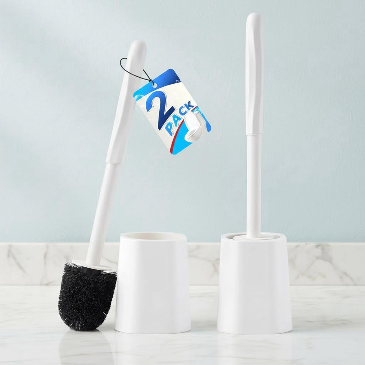 Toilet Brush and Holder Set, Toilet Bowl Brush with Long Handle for Drip-Proof Deep Cleaning with Hidden Scrubber Brush