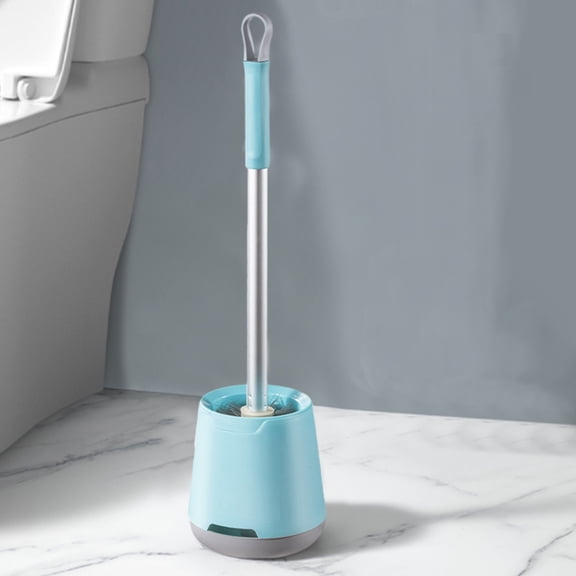 Toilet Brush and Holder Set with Long Handle, Plastic Holder Easy to Hide, for Bathroom and Small Spaces Cleaning Supplies