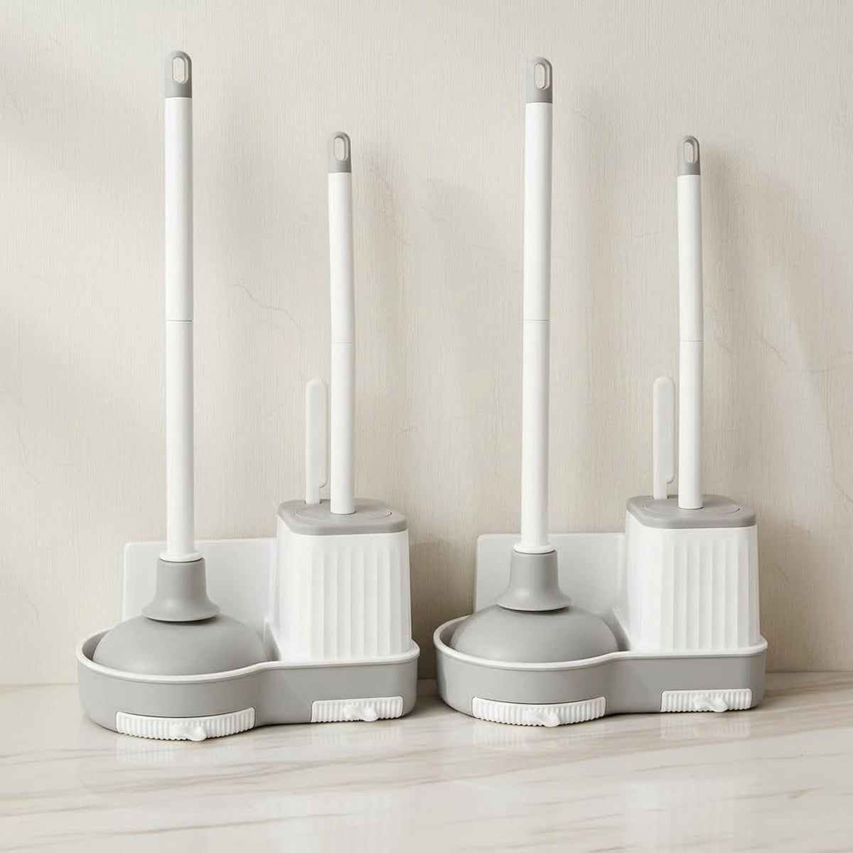 Toilet Brush and Holder Set with Plunger, Crevice Cleaning Brush for Deep Cleaning, Space Saving Storage
