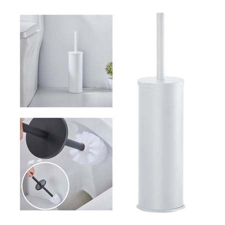 Toilet Brush and Holder Steady Holder Space Saving for Bathroom Free Standing white
