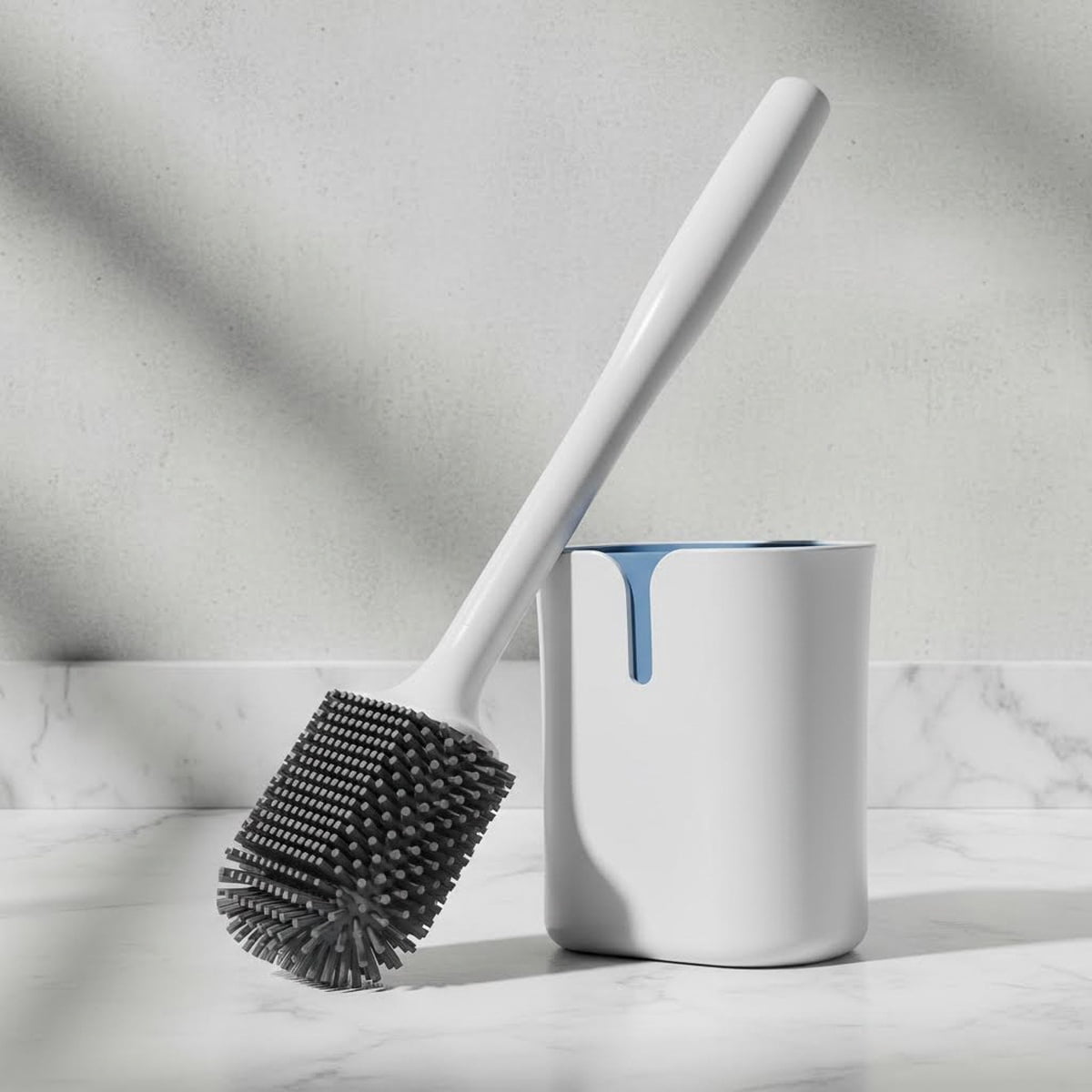 Toilet Brush and Holder, Wall Mounted for Bathroom Cleaning, Compact Set, White