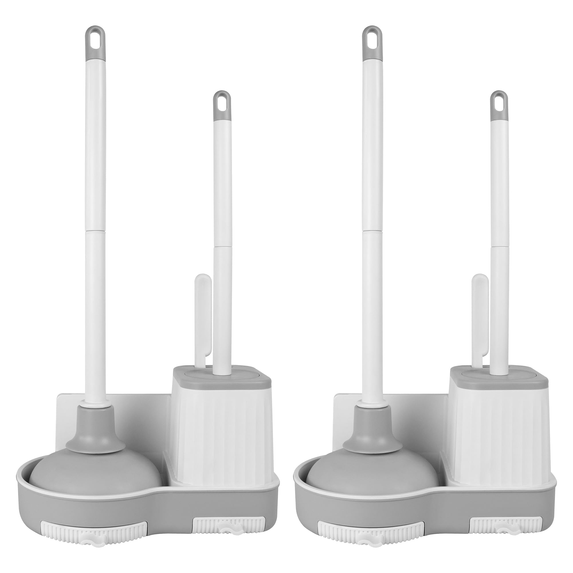Toilet Brush and Plunger Set 2 Pack 3-in-1 Bowl Holder with Crevice Cleaning Wall Mounted Bathroom Tools