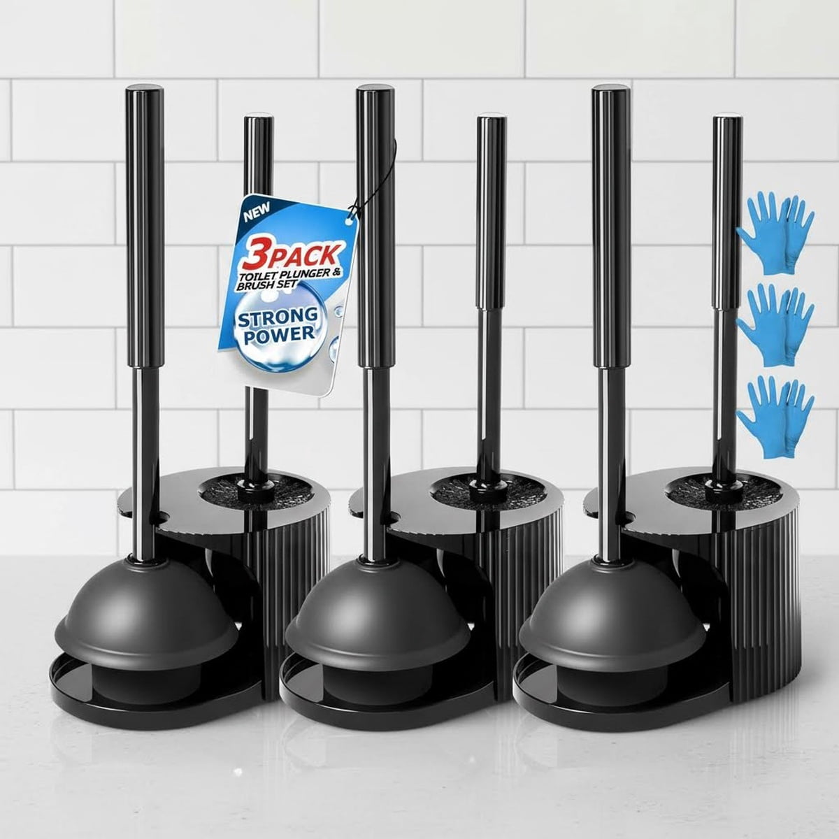 Toilet Brush and Plunger Set, 2 in 1 Combo, Extended Handle, Bathroom Cleaning Tools